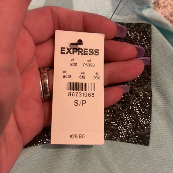 EXPRESS Chic Wild and Free T Shirt in Teal and Black Silver Script - Picture 3 of 3
